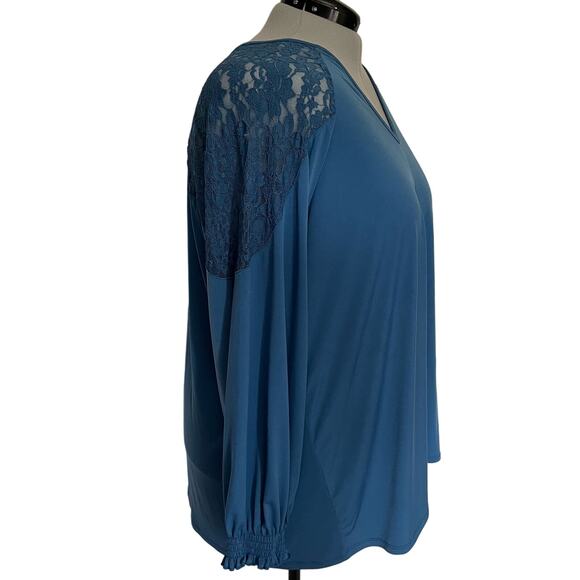 Torrid Lace Shoulder Popover Womens Top 4X Teal Romantic Boho Flowy Long Sleeve - Picture 4 of 12